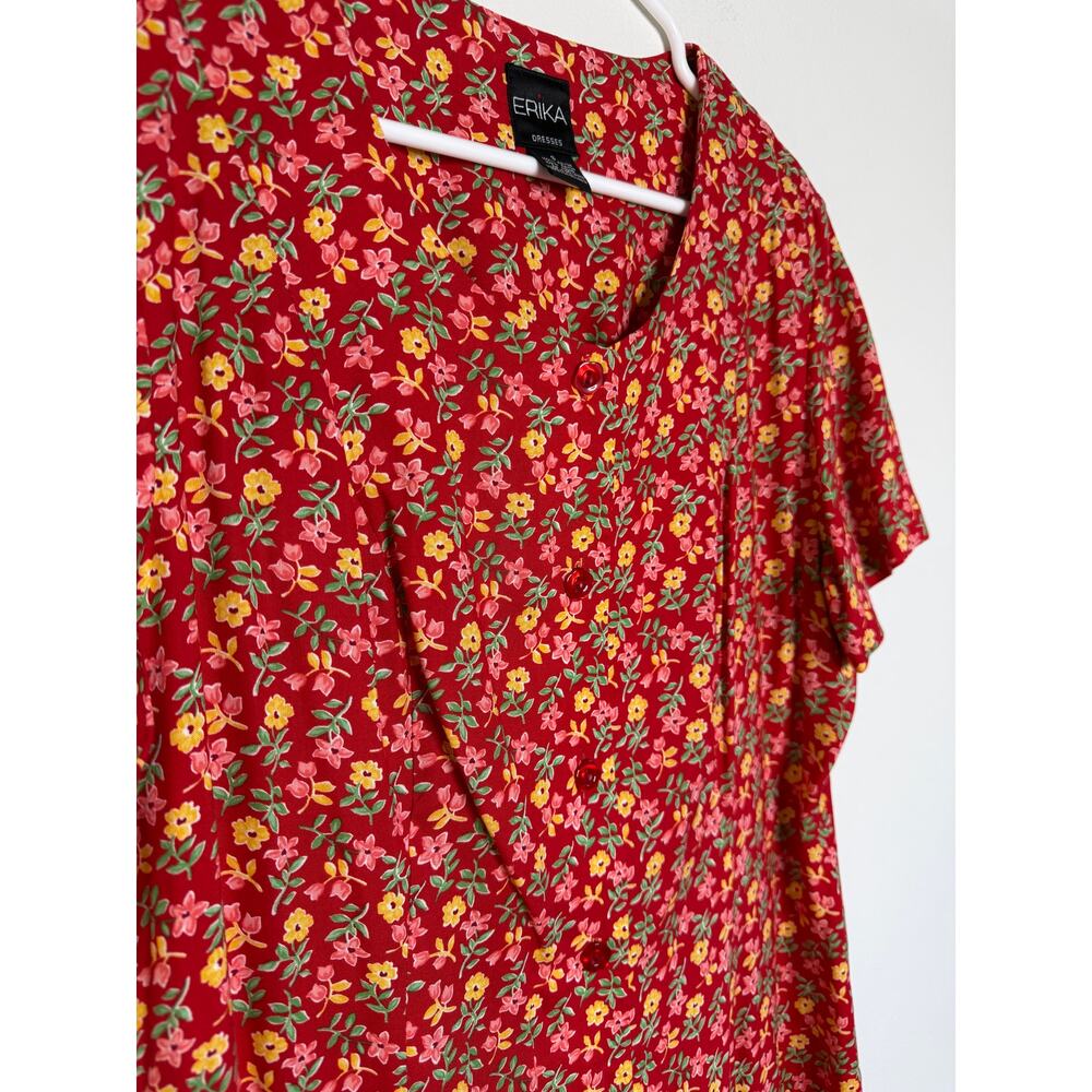 Vintage 90s Cottagecore Floral Rayon Midi Dress Small | Coquette Milkmaid Garden - Picture 3 of 6